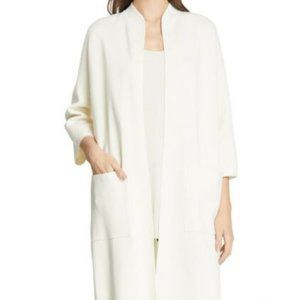Eileen Fisher White Silk Organic Cotton Long Summer Jacket